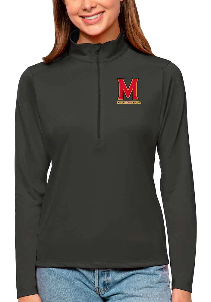 Antigua Maryland Terrapins Womens Grey Tribute Qtr Zip Pullover