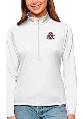 Antigua Ohio State Buckeyes Womens White Tribute Qtr Zip Pullover