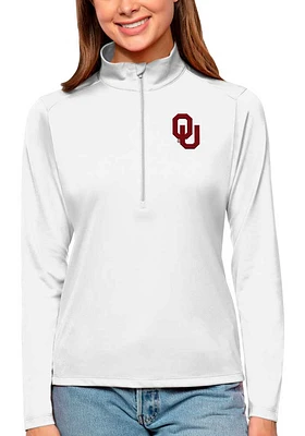 Antigua Oklahoma Sooners Womens White Tribute Detail Qtr Zip Pullover