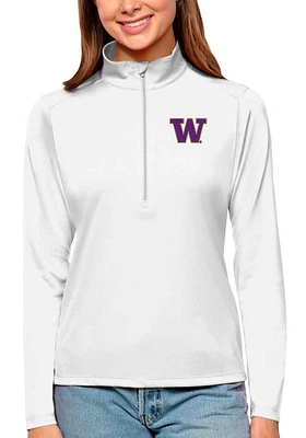 Womens Washington Huskies White Antigua Tribute Qtr Zip Pullover