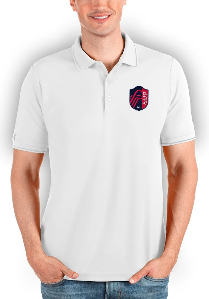 Antigua St Louis City SC Mens White Affluent Short Sleeve Polo