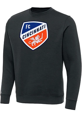 Antigua FC Cincinnati Mens Charcoal Full Front Victory Long Sleeve Crew Sweatshirt