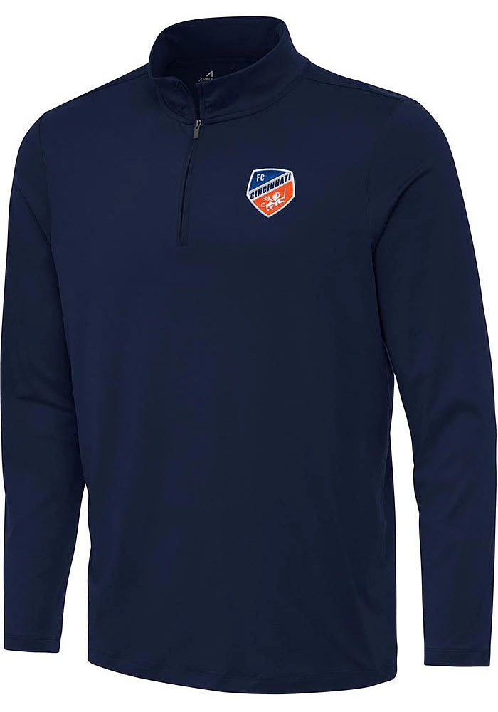 Antigua FC Cincinnati Mens Navy Blue Reprocess Recycled Long Sleeve Qtr Zip Pullover