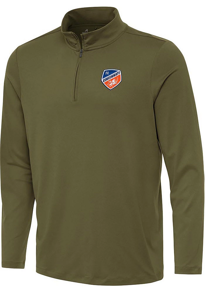 Antigua FC Cincinnati Mens Olive Reprocess Recycled Long Sleeve 1/4 Zip Pullover