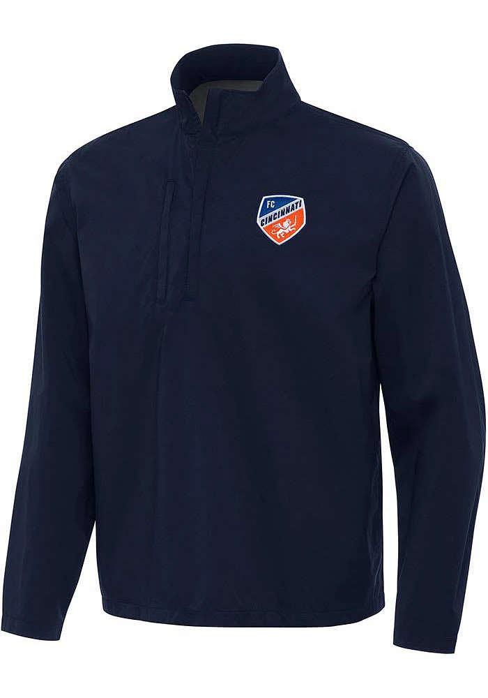 Antigua FC Cincinnati Mens Navy Blue Brisk Long Sleeve Qtr Zip Pullover