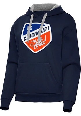 Antigua FC Cincinnati Womens Navy Blue Full Front Victory Hooded Sweatshirt