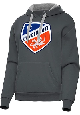 Antigua FC Cincinnati Womens Charcoal Full Front Victory Hooded Sweatshirt