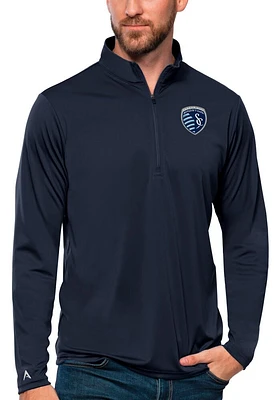 Antigua Sporting Kansas City Mens Navy Blue Tribute Long Sleeve Qtr Zip Pullover