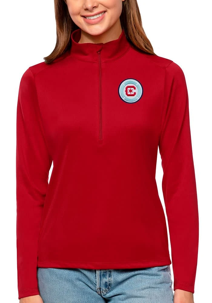 Antigua Chicago Fire Womens Red Tribute Qtr Zip Pullover