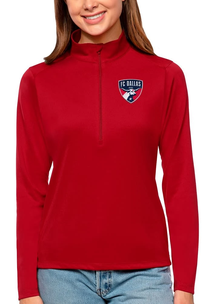 Antigua FC Dallas Womens Red Tribute Qtr Zip Pullover