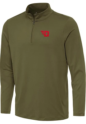 Antigua Dayton Flyers Mens Olive Reprocess Recycled Long Sleeve Qtr Zip Pullover