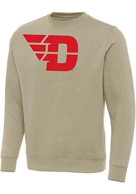 Antigua Dayton Flyers Mens Khaki Full Front Victory Long Sleeve Crew Sweatshirt