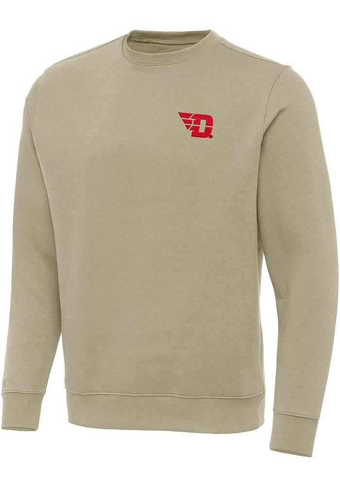 Antigua Dayton Flyers Mens Khaki Victory Long Sleeve Crew Sweatshirt