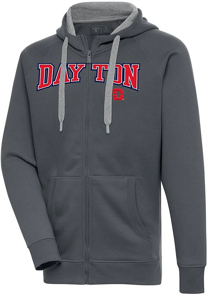 Antigua Dayton Flyers Mens Charcoal Split Victory Long Sleeve Full Zip Jacket