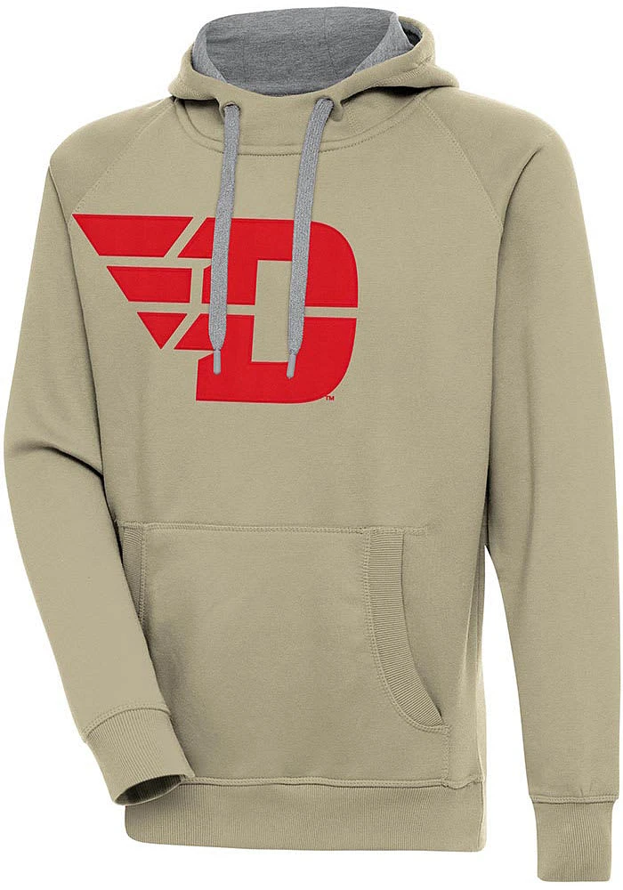 Antigua Dayton Flyers Mens Khaki Full Front Victory Long Sleeve Hoodie