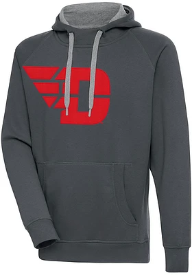 Antigua Dayton Flyers Mens Charcoal Full Front Victory Long Sleeve Hoodie