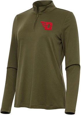 Antigua Dayton Flyers Womens Olive Reprocess Recycled Qtr Zip