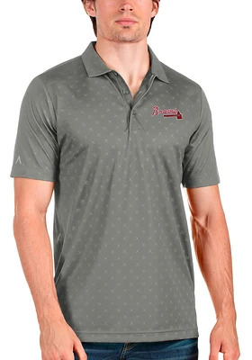 Antigua Atlanta Braves Mens Grey Spark Short Sleeve Polo