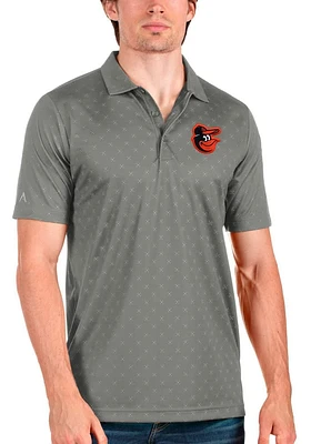 Antigua Baltimore Orioles Mens Grey Spark Short Sleeve Polo
