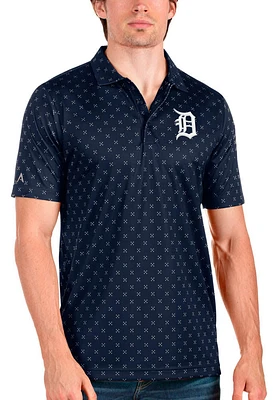 Antigua Detroit Tigers Mens Navy Blue Spark Short Sleeve Polo