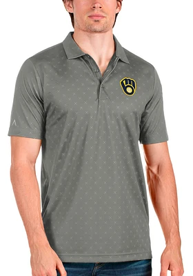 Antigua Milwaukee Brewers Mens Grey Spark Short Sleeve Polo