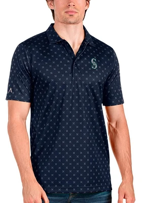 Antigua Seattle Mariners Mens Navy Blue Spark Short Sleeve Polo