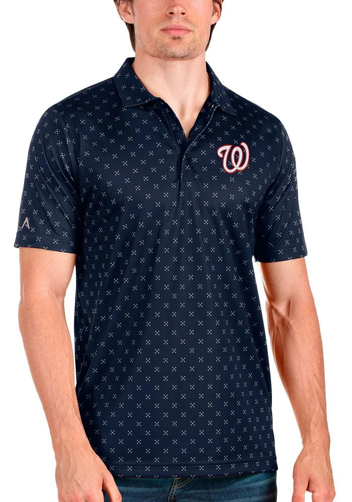 Antigua Washington Nationals Mens Navy Blue Spark Short Sleeve Polo