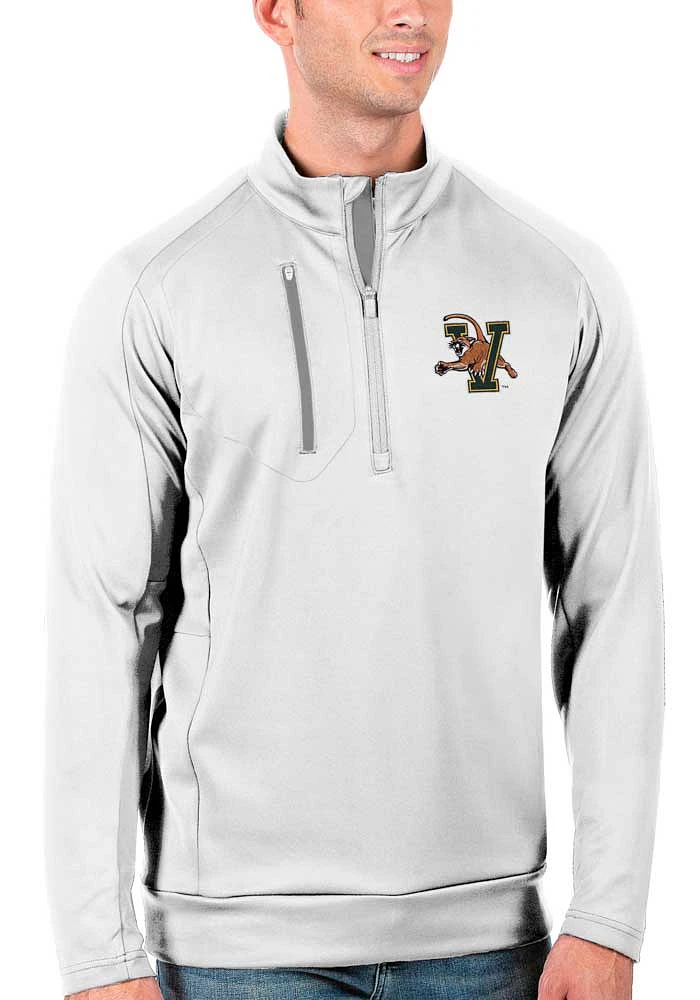 Antigua Vermont Catamounts Mens White Generation Long Sleeve Qtr Zip Pullover