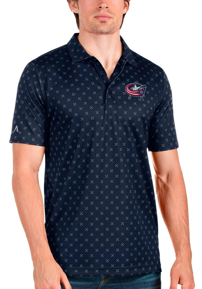 Antigua Columbus Blue Jackets Mens Navy Spark Short Sleeve Polo