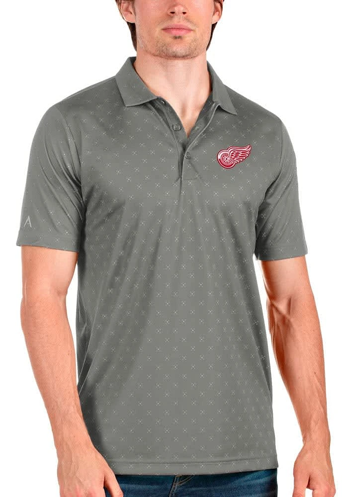 Antigua Detroit Red Wings Mens Grey Spark Short Sleeve Polo