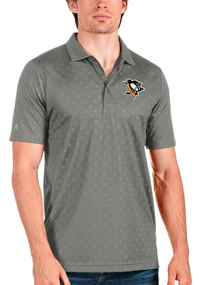 Antigua Pittsburgh Penguins Mens Grey Spark Short Sleeve Polo