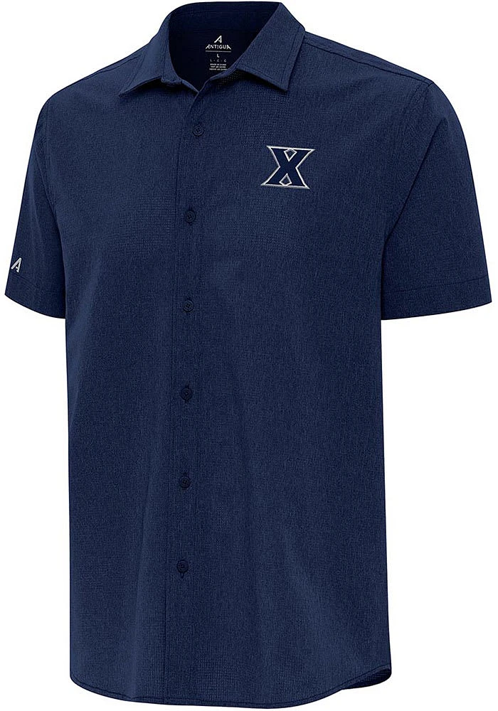 Antigua Xavier Musketeers Mens Navy Blue Activate Short Sleeve Dress Shirt