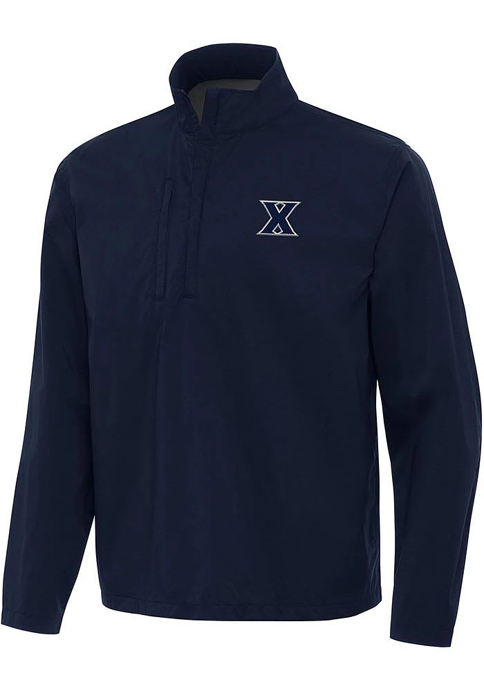 Antigua Xavier Musketeers Mens Navy Blue Brisk Long Sleeve Qtr Zip Pullover