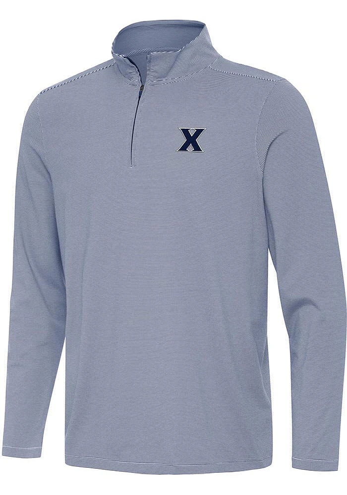 Antigua Xavier Musketeers Mens Navy Blue Twine Long Sleeve Qtr Zip Pullover