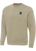 Antigua Xavier Musketeers Mens Khaki Victory Long Sleeve Crew Sweatshirt