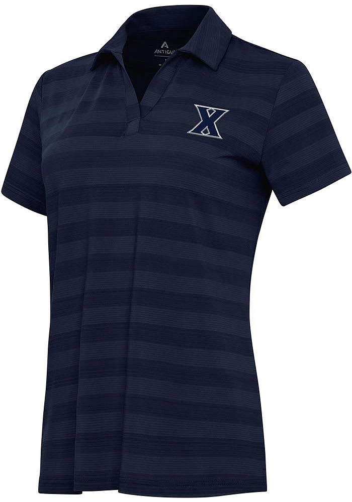 Antigua Xavier Musketeers Womens Navy Blue Tunnel Short Sleeve Polo Shirt