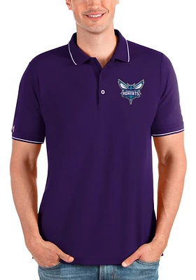 Antigua Charlotte Hornets Mens Purple Affluent Short Sleeve Polo