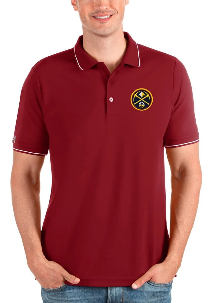 Antigua Denver Nuggets Mens Red Affluent Short Sleeve Polo