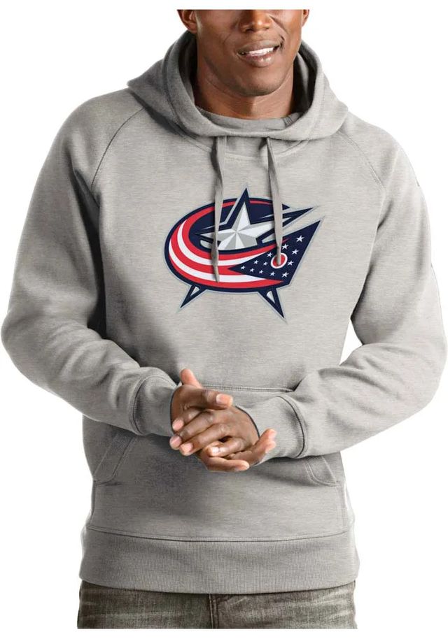 Antigua Columbus Blue Jackets Mens Grey Victory Logo Long Sleeve Hoodie