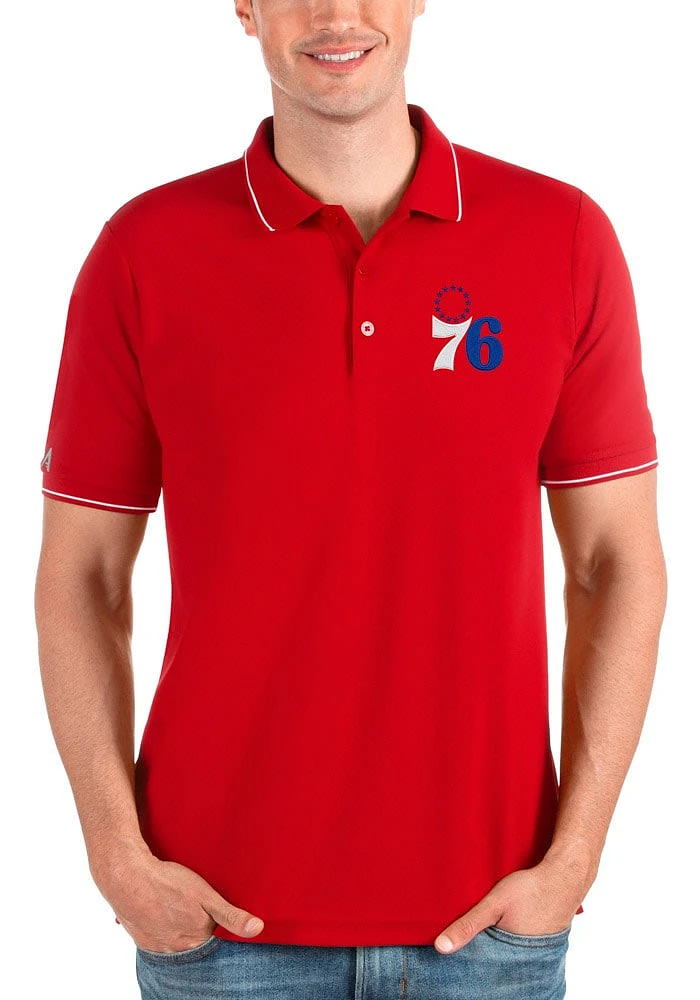 Antigua Philadelphia 76ers Mens Red Affluent Short Sleeve Polo