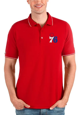 Antigua Philadelphia 76ers Mens Red Affluent Short Sleeve Polo