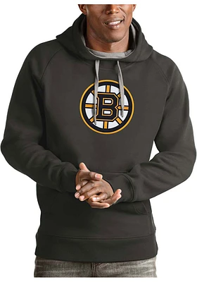Antigua Boston Bruins Mens Charcoal Full Front Victory Long Sleeve Hoodie
