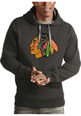 Antigua Chicago Blackhawks Mens Charcoal Full Front Victory Long Sleeve Hoodie