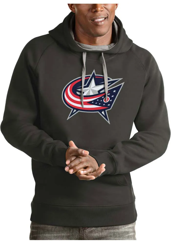 Antigua Columbus Blue Jackets Mens Charcoal Full Front Victory Long Sleeve Hoodie