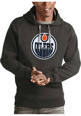 Antigua Edmonton Oilers Mens Charcoal Full Front Victory Long Sleeve Hoodie