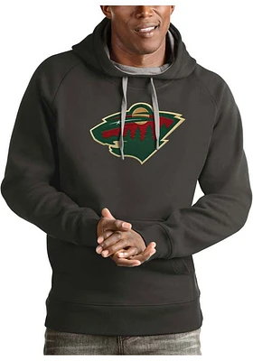 Antigua Minnesota Wild Mens Charcoal Full Front Victory Long Sleeve Hoodie