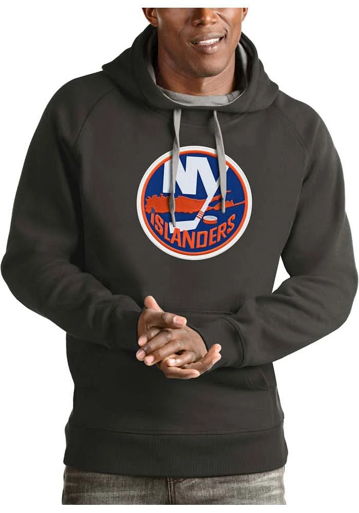 Antigua New York Islanders Mens Charcoal Full Front Victory Long Sleeve Hoodie