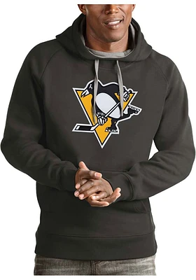 Antigua Pittsburgh Penguins Mens Charcoal Full Front Victory Long Sleeve Hoodie