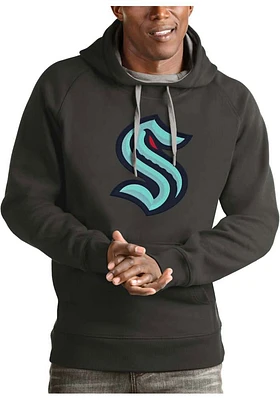 Antigua Seattle Kraken Mens Charcoal Full Front Victory Long Sleeve Hoodie