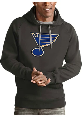 Antigua St Louis Blues Mens Charcoal Full Front Victory Long Sleeve Hoodie